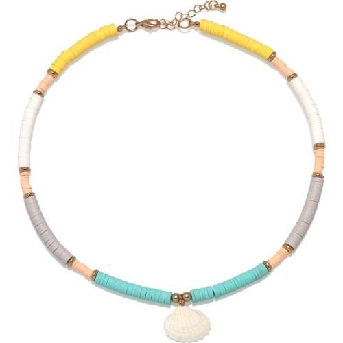 Boho 6mm Polymer Clay Heishi Beads Chain Choker 2021 White Scallop Natural-Pearl Summer Bohemian Beach Surfer Necklace Gift
