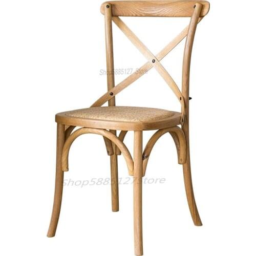 Wooden Chair Back Chair Solid Wood French Retro Chair Household Economy Oak Chair American Dining Chair Fork Back Chair
