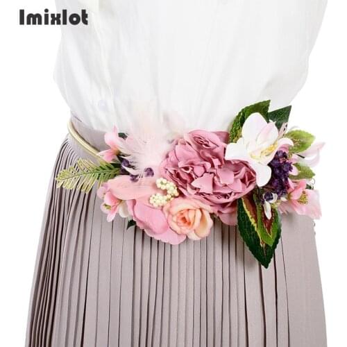 Elegant Women Artificial Flower Belt Waist Gold Metal Chain Cummerbunds Female Girls Dress Chain Belts Waistband Gift