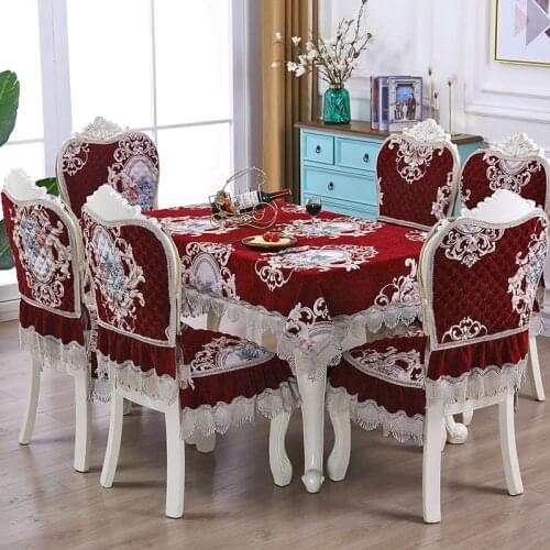 European Style Chair Cover Home Rectangle Coffee Table Dining Chair Cushion Tablecloth Luxury Red Embroidered Table Cove