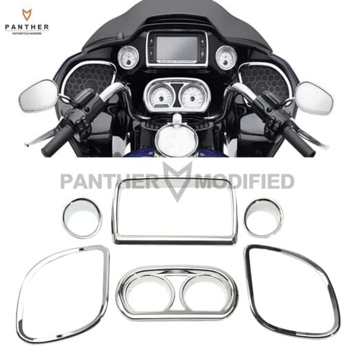 6 Pcs Chrome Motorcycle Fairing Speedometer Radio Speaker Trim Kit case for Harley Road Glide FLTRX FLTRXS 2015 2016 2017