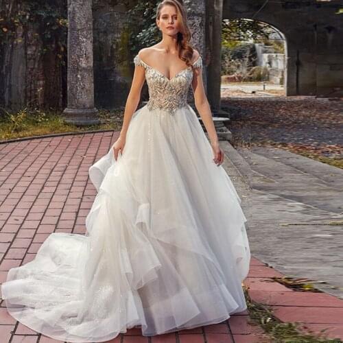 Eightree Lace Wedding Dress 2021 Tiered Organza Wedding Gowns Beach Boho Backless Bride Dresses Cap Sleeve Vestido de Noiva