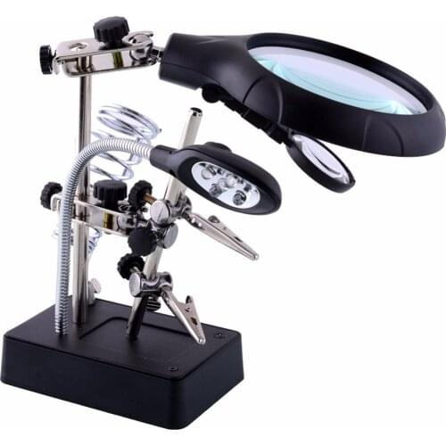MG16129-C Welding magnifying glass 5 LED Auxiliary Clip Magnifier 3 In1 Hand Soldering Solder Iron Stand Holder Station