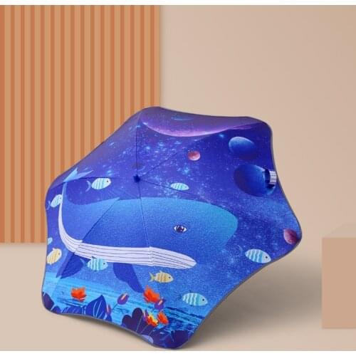 Cute Cartoon Children Umbrella with Night Reflective Strips Creative Long-handle Kids Umbrella for School