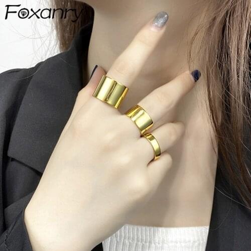 Foxanry Minimalist 925 Sterling Silver Smooth Rings INS Fashion Creative Width Geometric Birthday Party Jewelry Gifts for Women