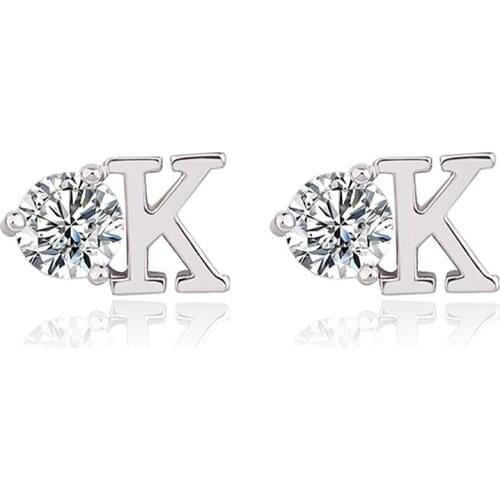 Fashion Copper zircon letter K earring stud gold color silver color