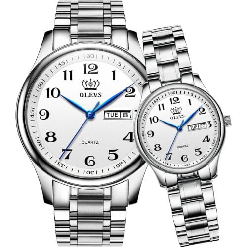 OlEVS Casual Women Men Arabic numerals Quartz Watches Fashion Dress Stianless steel Couple Wristwatch Waterproof for Lady 5567
