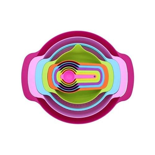 10 Pcs Mixing Bowls Set Nesting Bowls Stackable Measuring Cups Sieve Strainer Colander for Salad Cooking Baking Tool