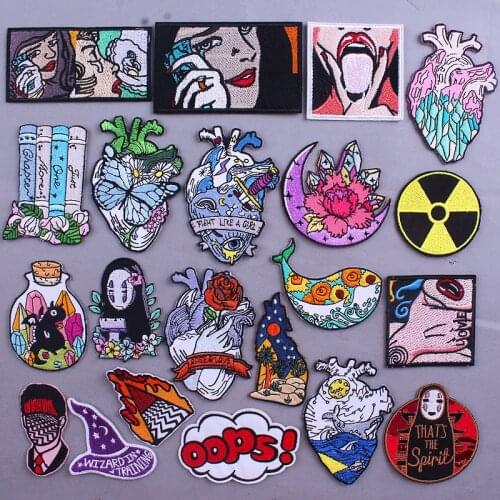 Hippie Embroidered Badge Biker Patches On Clothes Iron On Patches For Clothing Punk Rock Back Patch Applique Stripe For Jacket