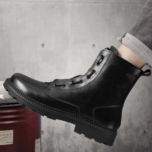 New High Top Vintage Men Boots Black Ankle Boots Mens Desert Casual Outdoor Shoes High Quality Genuine Leather Lace Up Boots Man