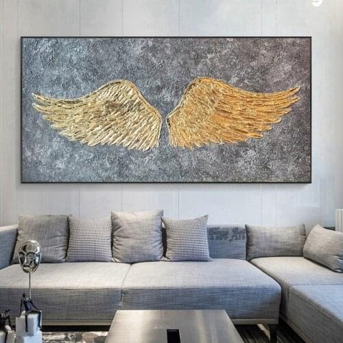 Handmade Knife Abstract Picture Art Golden Wings Canvas Oil Painting Large Size Living Room Decor Wall Art For Hotel Hall
