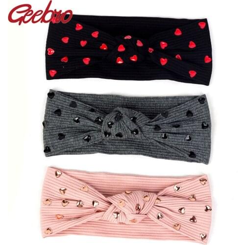 Geebro Fashion Heart Knotted Head Bands For Women Soft Elastic cotton Ribbed Hairbands Turban For Ladies Girls hair Accessories