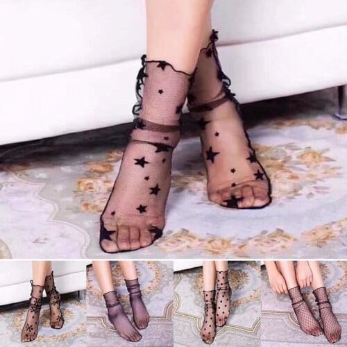 2019 see-through Fashion Sexy Women Transparent Ultrathin Sheer Mesh Ankle Hosiery Glitter Star Fishnet Socks 1 Pairs