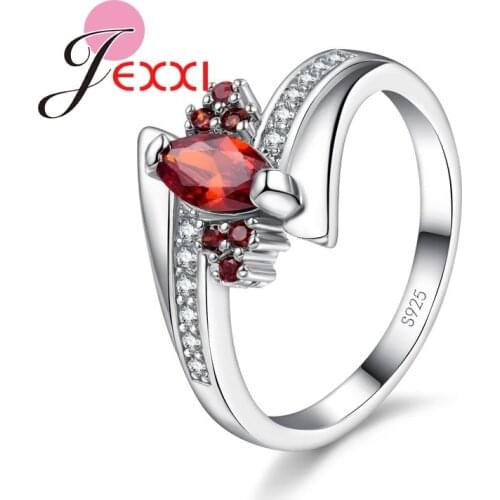 Luxury Red Party Finger Rings Top Quality 925 Sterling Silver with Cubic Zirconia Wedding Jewelry Rhinestone