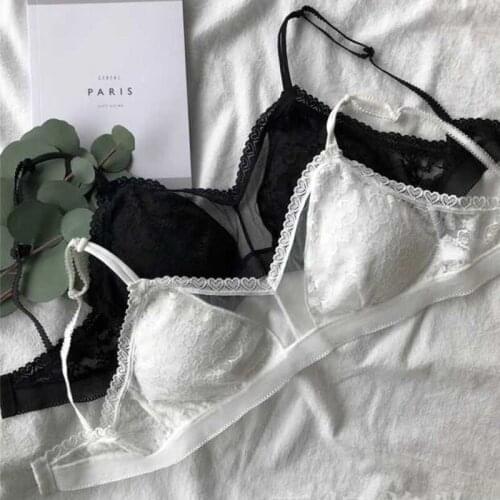 Sexy Women Bra Push Up Black White Lace Bralette Intimates Floral Top Triangle Cups Plus Size Lingerie