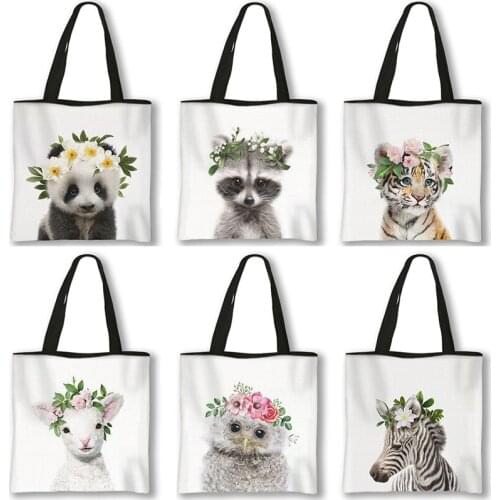 Lovely Cheetah / Rabbit /Giraffe Shoulder Bag Woman Casual Shopping Bags Fox Print Tote Bag Travel Large Capacity Handbags Gift