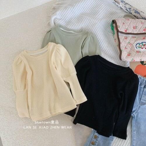 2021 Autumn spring Baby Girl kids Puff sleeve Sweater top Fashion Clothing Clothes Children Wear