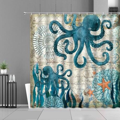 Octopus Shower Curtains Personality Printing Octopuss Bath Curtain Bathroom Decor Waterproof Screen Polyester Fabric With Hooks