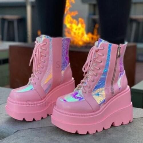 2021 Brand New Ladies Colorful Ankle Boots Women Fashion Female Wedges High Heels Boots High Platform Woman Shoes