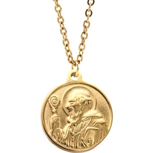 San Benito Choker necklace women collares priest God father bust portrait charms Stainless steel round collares de moda 2019