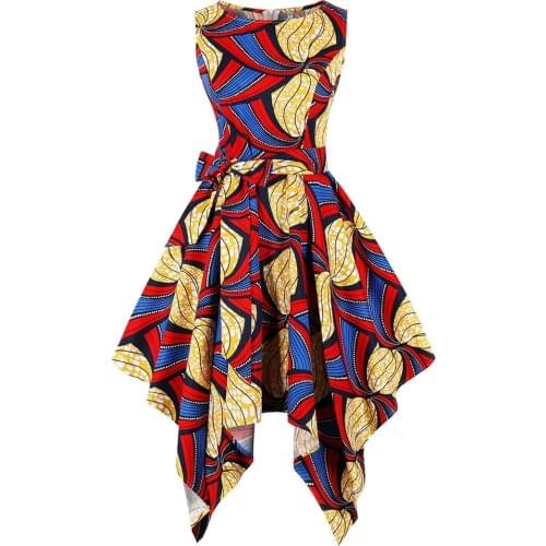 Enyuever Summer Dresses Women Clothing High Waist Belt Irregular Hem Sleeveless Pint Retro Vintage Party Casual Dress Streetwear