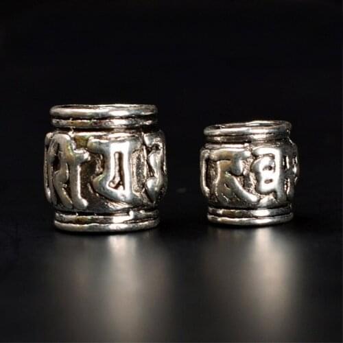 10 PCS 8mm 10mm Vintage Metal Alloy Om Mani Padme Hung Barrel Beads Loose Bead For Jewelry Making