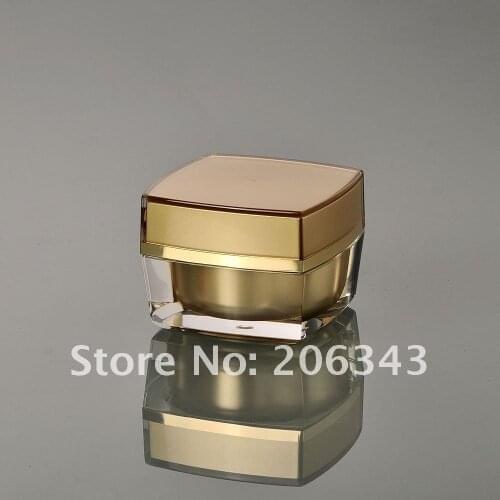 15g gold square shape plastic acrylic cream jar pot tin bottle eye cream/day cream/essence/moisturizer cosmetic packing