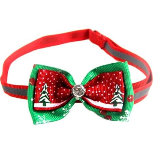 30PCS / LOT Pet Accessories Christmas Bow Tie Dog And Cat Collar Belt Drill Dog Supplies Ribbon Material Handmade