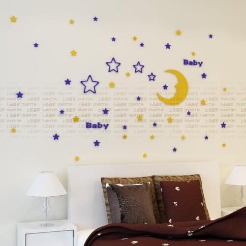 Moon stars Acrylic 3d wall stickers For kids room Child room Kindergarten Cartoon DIY art wall decor stickers Waterproof