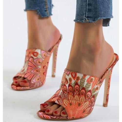 Women sandals Stretch Fabric Slip On 12cm Thin Heels High heels Round Toe Shallow sandal for women shoes size 35-42 Suit