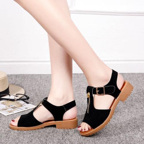 Sandals womens flat bottom 2020 new summer word buckle flat heel fashion casual student pregnant womens shoes
