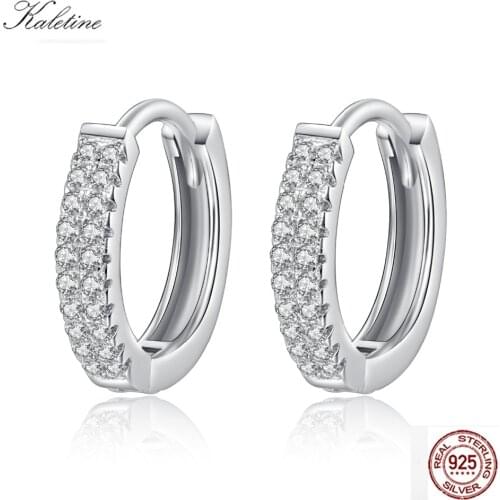 KALETINE Korean Fashion Earirngs For Women 2018 Pure 925 Sterling Silver White Gold Hoop Earrings Round AAA CZ Luxury Jewelry