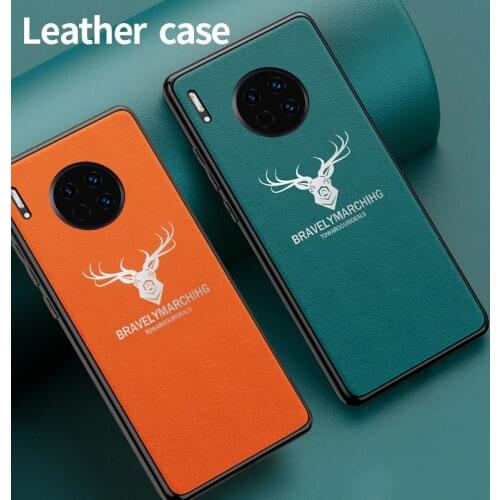Skeypaik Genuine Leather Case For Huawei Mate 30 40 20 20X 5G Pro Cover Deer Lens Protection Shockproof Cover Wireless charger