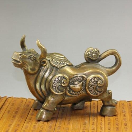 Pure bull Zhaocai bronze bull gifts yellow bull antique antique ornaments of Wall Street Feng Shui Niu