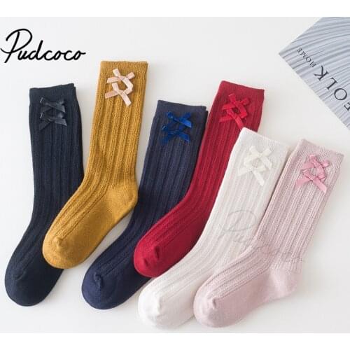 3-12Years Kids Baby Girls 2 Bowknots Ribbed Princess Solid Stockings Twist Emboss Leggings Warmers For Spring Autumn Winter