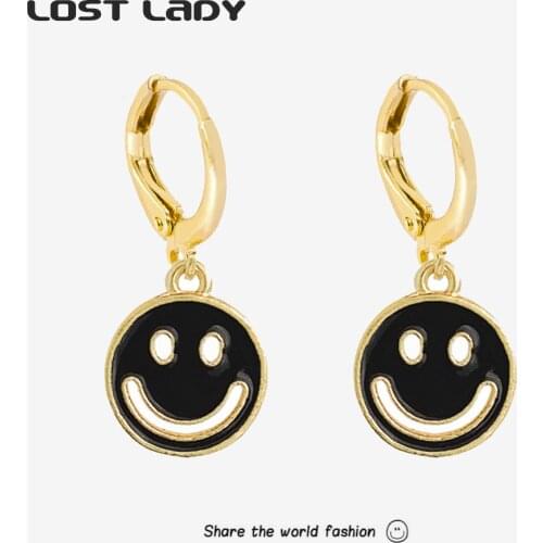 Lost Lady Hollow Enamel Double-sided Smiling Face Charms Smiley Pendant Earring For Womens Earring Jewelry Ornament Wholesale