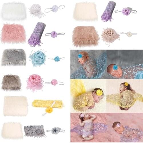3Pcs Baby Blanket Swaddle Wrap Headband Set Newborn Photography Props Infants Photo Shooting Outfits Accessories