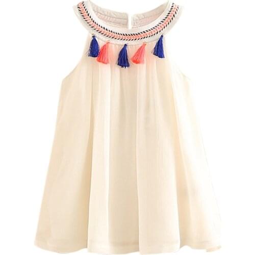 2020 Hot Summer 2-10 Years Children Plaid Braid O-Neck Ethnic Vintage Style Tank Sundress Tassel Kids Baby Lace Dress For Girls