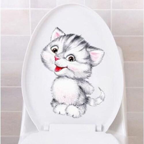 Lovely Cat Kitten Wall Stickers Toilet Stickers Door Stickers Butterfly Bathroom Art Decals Home Decoration Window Glass