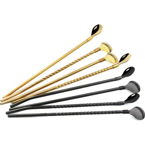 Reusable Drinking Straw Spoon 18/10 Stainless Steel Straw Spoon Metal Colorful Straw Milk Bar Coffee Cocktail Stirring Accessory
