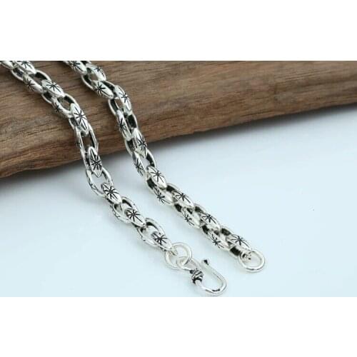 S925 Sterling Silver Personality Retro Thai Silver Necklace Vintage Sun Stars Men and Women Necklace