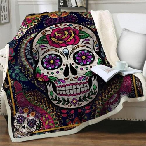 3D Thick blanket Skull print pattern soft Flannel Blanket Plush bedding Blanket Easy Wash Faux Fur Blanket quilt cover Bedspread