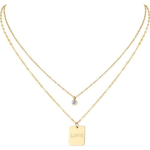Set of 2 Squared Pendant Solitaire Cubic Zirconia Layered Necklace Pendant Lucky Gifts