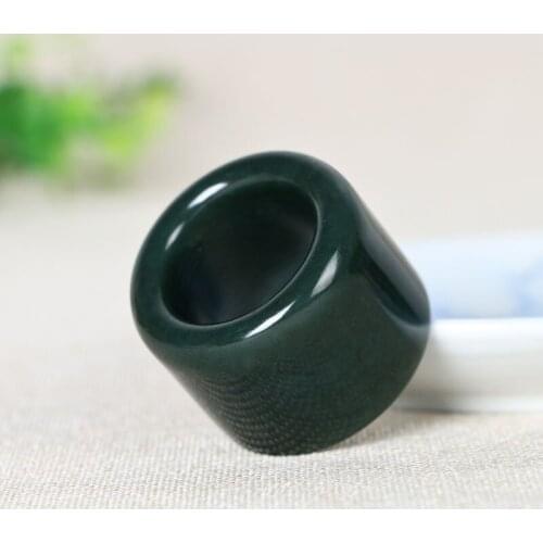 Natura He tian Jade Hand carving Thumb Jade Ring Jewelry Lucky Exorcise evil spirits Safety Amulet Jade Ring Fine Jewelry