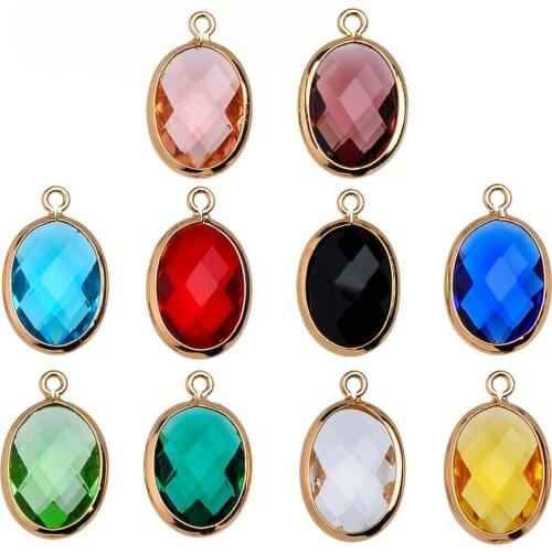 Peixin 6pcs/set Oval Crystal Glass Charm Pendant For Jewelry Making DIY Handmade Women Earrings Supplies Accessories Wholesale