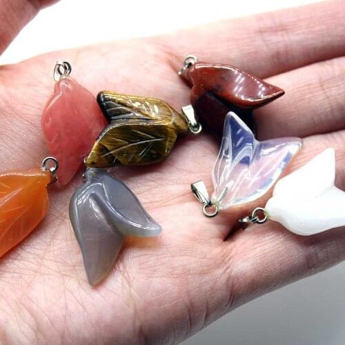Wholesale 12Pcs/lot Natural Stone Semi-precious Pendants Charms Leaf Pendulums For Jewelry Necklace Making