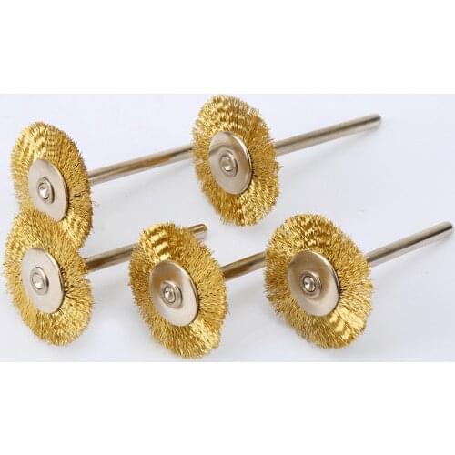 5pcs/set 25mm Polishing Copper Wire Brushes Wheel Dremel Accessories Drill Rotary Grinding Machine Tools Golden 3.17mm shank