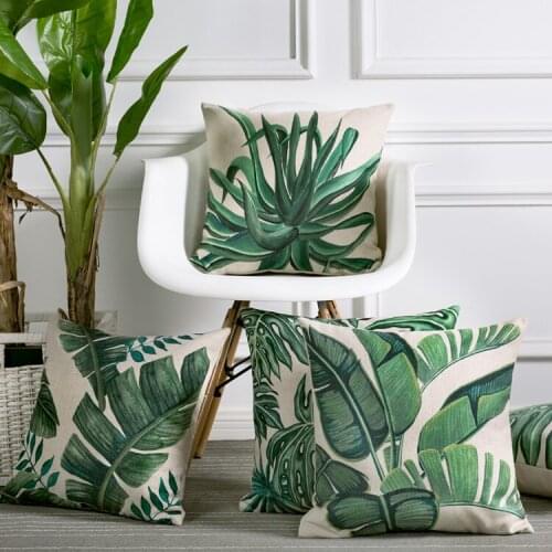 Drop Ship Tropical Pillow Cover Home Decor Green Leaves Cushion Cover Linen Pillow Case sofa cushions decorative Throw 45x45cm