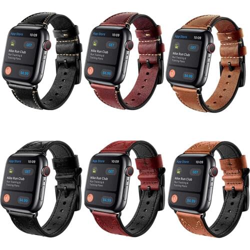 M-Sharp Genuine Leather Bands for Apple Watch Series 5/4/3/2 Smartwatch iWatch 44/42/40/38mm Business Replacement Soft Strap