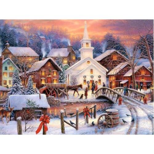 Diy Full Embroidery Mosaic Winter Snow Cottage Diamond Painting Kits Beads Picture Wall Paper Rhinestones Drawing Christmas Gift